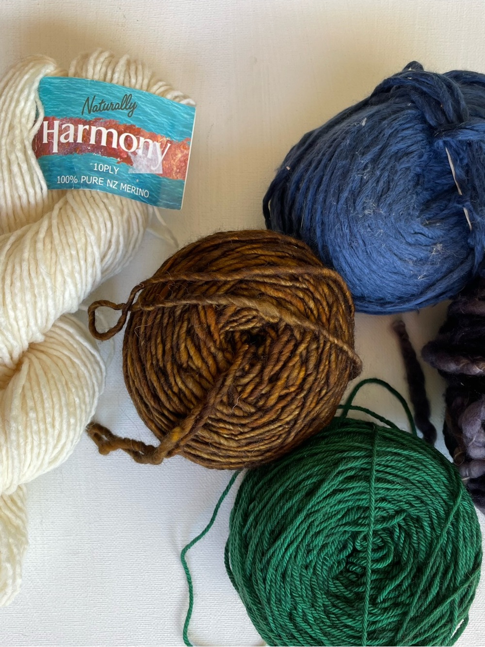Hand-Dyed Yarn Bundle in Cream, Brown, Blue, and Green